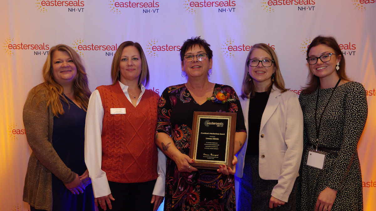 Pictured (l. to r.): Joayn Morway, Director of Programs & Services; Susie Reed, Senior Director of Operations; Leanna Aldrich, Family Engagement Assistant and President’s Meritorious Awardee; Erin Langlois, Director of Programs & Services; and Devyn Nelson, Development & Communications Coordinator.